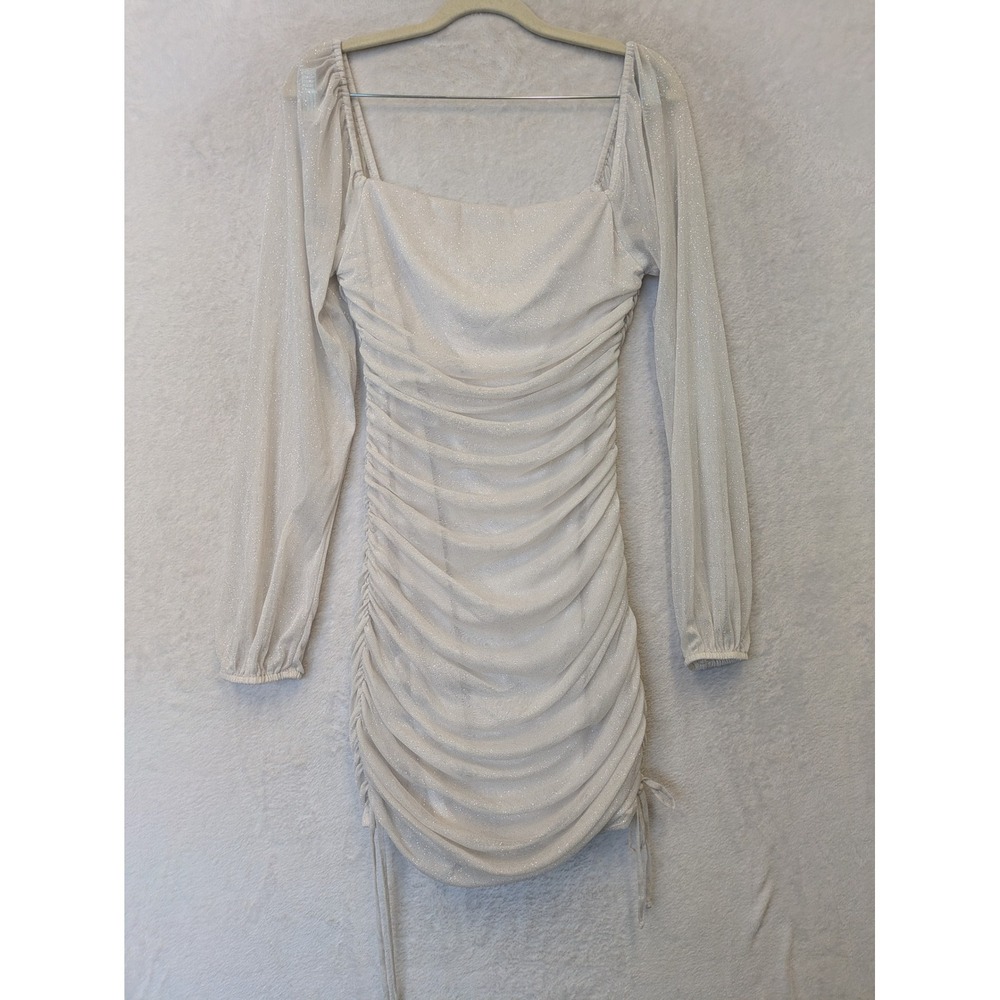 Jump Apparel Women's Size S Bodycon Dress White‎ Silver Glitter Ruched